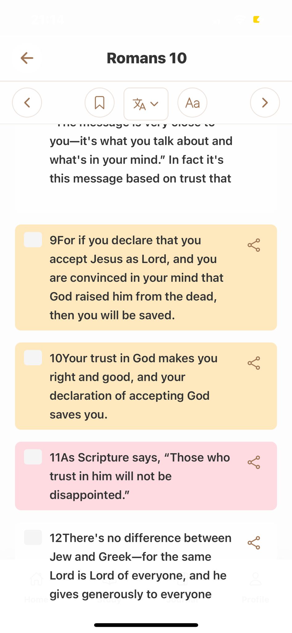 BibleSnap Bible reader screen
